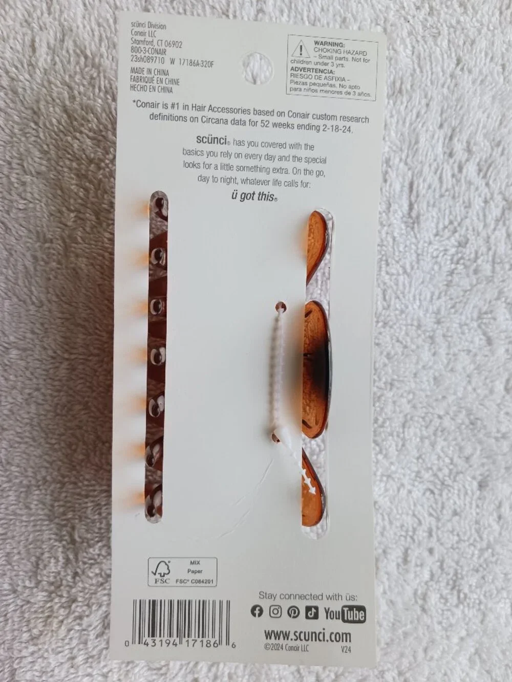 Scunci Thick Hair No Slip Grip All Day Strong Hold Brown Plastic Jaw Claw Clip
